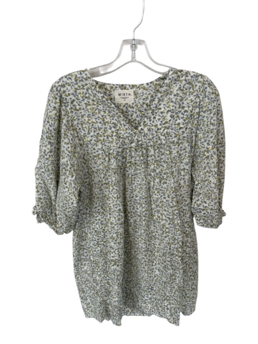 Mirth Size XS Green & Purple Cotton Long Balloon Sleeve V Neck Flowers Dress Green & Purple / XS