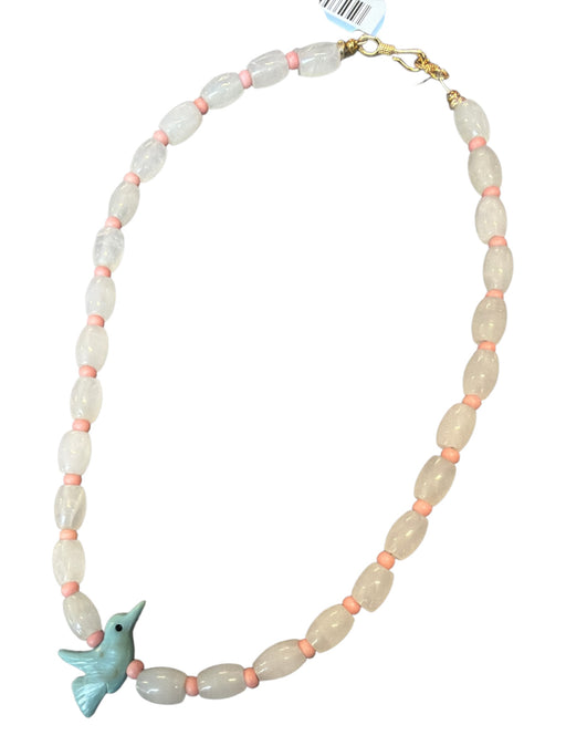 Gather Goods Pink & Turquoise Stone Beads Turquoise Bird Short Necklace Pink & Turquoise