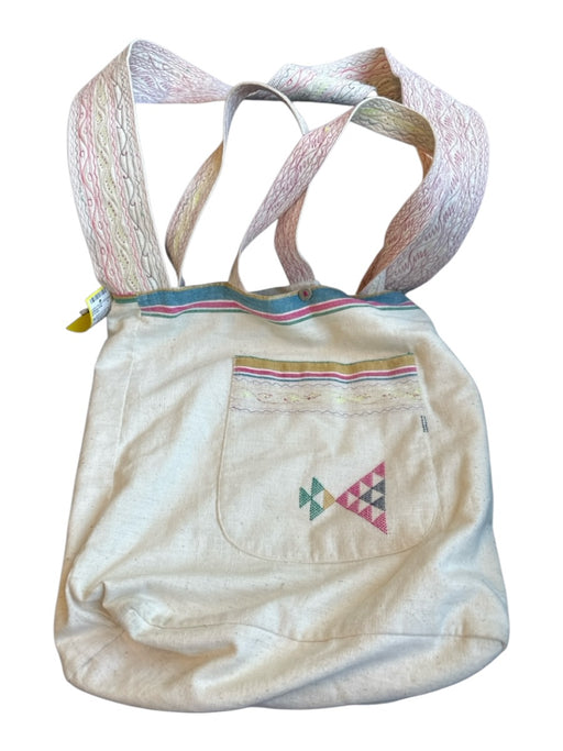Injiri Cream & pink Cotton Stitch Detail Crossbody Strap Top Handle Bag Cream & pink / M