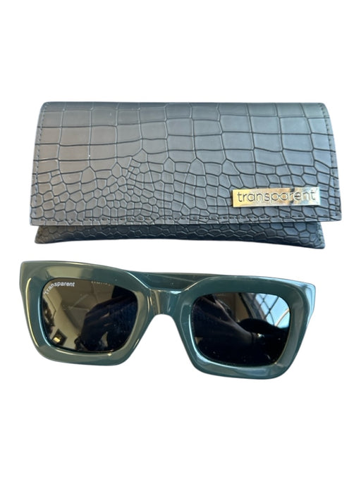Transparent Dark Green Plastic Rectangle Sunglasses Dark Green