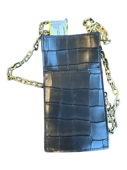 J. Lowery Black & Gold Leather Croc Embossed Chain Strap Cellphone Bag Bag Black & Gold / XS