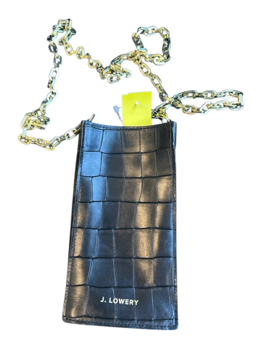 J. Lowery Black & Gold Leather Croc Embossed Chain Strap Cellphone Bag Bag Black & Gold / XS