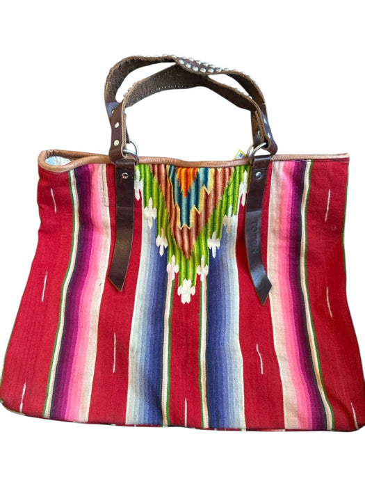 Totem Brown & Multi Canvas & Leather Top Handle Woven Western Tote Bag Brown & Multi / L
