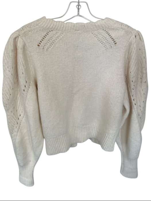 By Anthropologie Size XS Cream Cotton Blend Long Balloon Sleeve Knit Sweater Cream / XS