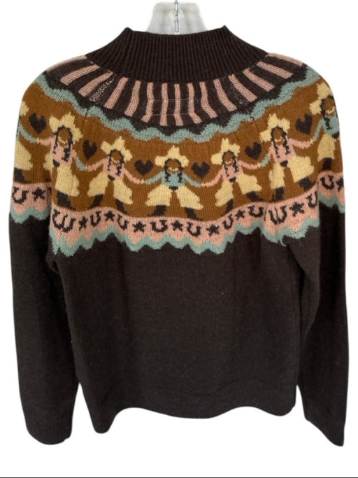 Double D Ranch Size S Brown & Seafoam Wool Blend Mock Neck Cowgirl Knit Sweater Brown & Seafoam / S