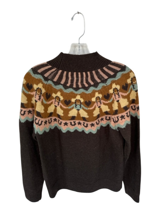 Double D Ranch Size S Brown & Seafoam Wool Blend Mock Neck Cowgirl Knit Sweater Brown & Seafoam / S