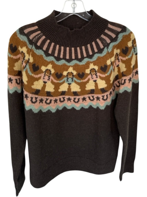 Double D Ranch Size S Brown & Seafoam Wool Blend Mock Neck Cowgirl Knit Sweater Brown & Seafoam / S