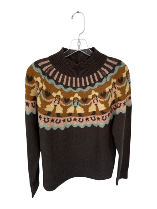 Double D Ranch Size S Brown & Seafoam Wool Blend Mock Neck Cowgirl Knit Sweater Brown & Seafoam / S