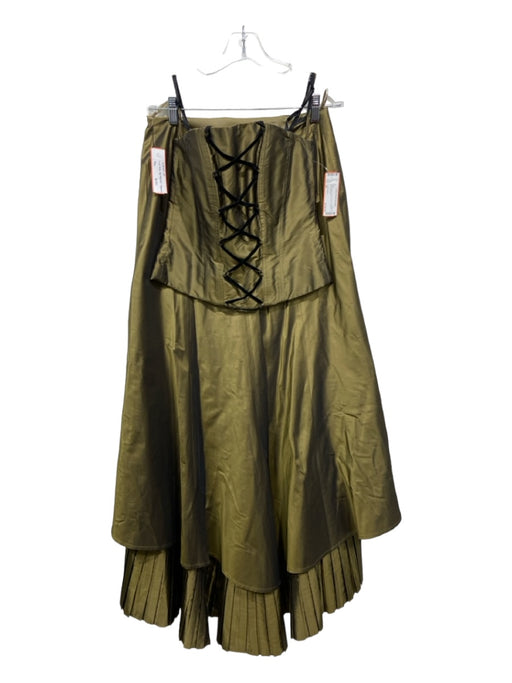Luisa Spagnoli Size 46 Green Silk 2 Piece Corset Strapless A line Gown Green / 46