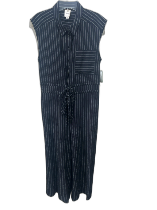 Maeve Size M Navy Blue & White Viscose Blend Elastic Waist Pinstripe Jumpsuit Navy Blue & White / M