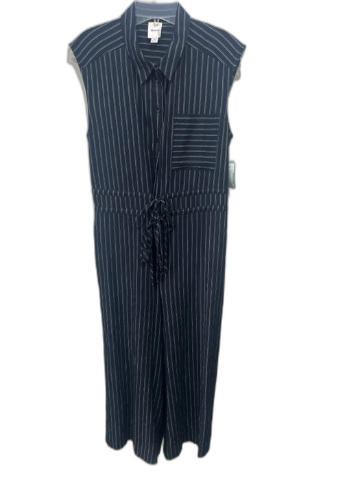 Maeve Size M Navy Blue & White Viscose Blend Elastic Waist Pinstripe Jumpsuit Navy Blue & White / M