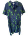 Entro Size L Navy & Green Cotton Short Cuff Sleeve Flowers Collar Buttons Dress Navy & Green / L