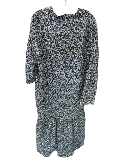 Ann Mashburn Size XL Navy & Green Cotton Long Sleeve Flowers Collar Dress Navy & Green / XL