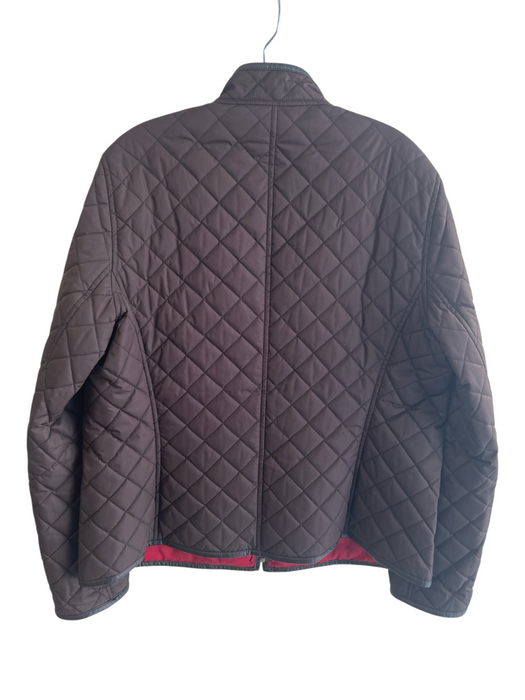 Lafayette 148 Size 14 Brown Polyester Blend High Collar Quilted Zip Front Jacket Brown / 14