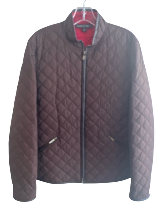 Lafayette 148 Size 14 Brown Polyester Blend High Collar Quilted Zip Front Jacket Brown / 14