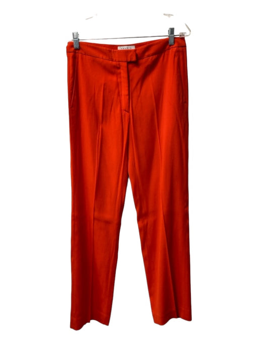 Sandro Size 36 Red Orange Viscose Open Front Faux Pockets Straight Leg Pant Set Red Orange / 36