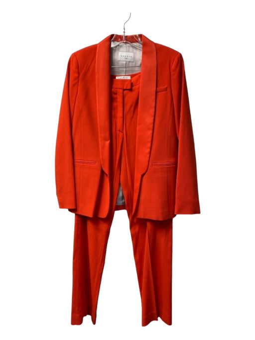Sandro Size 36 Red Orange Viscose Open Front Faux Pockets Straight Leg Pant Set Red Orange / 36