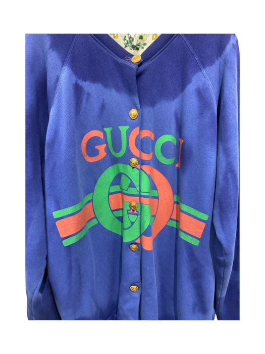 Gucci Size Est M Blue Green & Red Cotton Round Neck Logo Button Front Sweatshirt Blue Green & Red / Est M