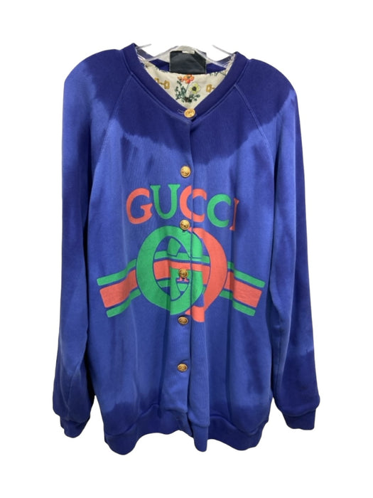 Gucci Size Est M Blue Green & Red Cotton Round Neck Logo Button Front Sweatshirt Blue Green & Red / Est M