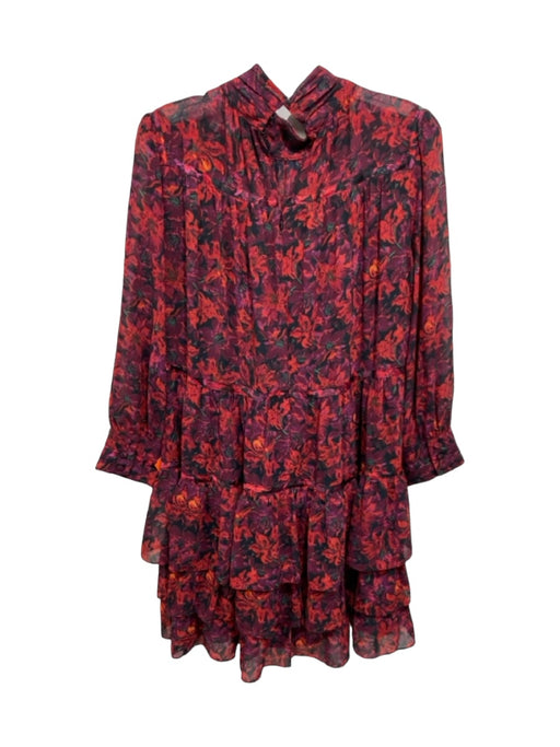 Cinq a Sept Size 10 Red & Purple Polyester Lock Closure Floral Print Dress Red & Purple / 10