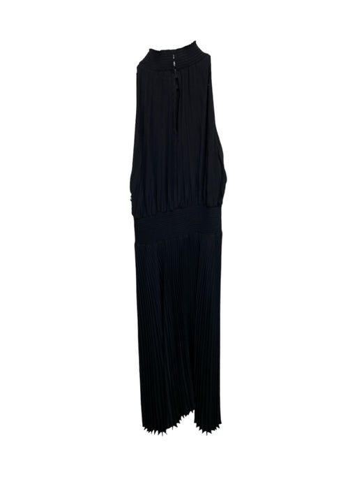 A.L.C. Size 12 Black Polyester High Neck Sleeveless Accordion Pleats Midi Dress Black / 12