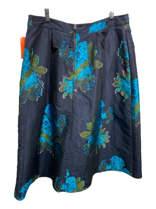 Maeve Size 14 Navy & Blue Polyester Floral Back Zip A Line Below the Knee Skirt Navy & Blue / 14