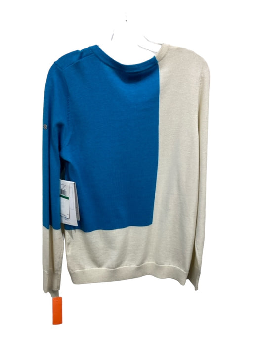 Spyder Size L White & Blue Polyester Blend Round Neck Long Sleeve Knit Sweater White & Blue / L