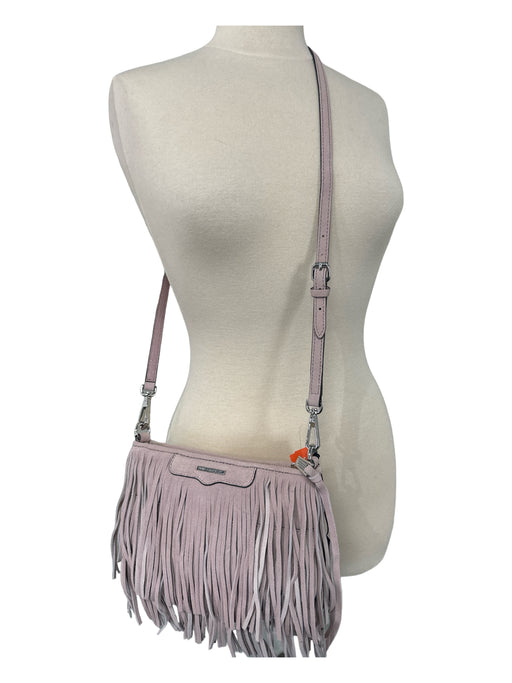 Rebecca Minkoff Dusty Pink Leather Fringe Top Zip silver hardware Crossbody Bag Dusty Pink / S