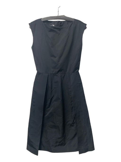Jil Sander Size 34 Black Polyester & Silk Pleated Wide Round Neckline Dress Black / 34