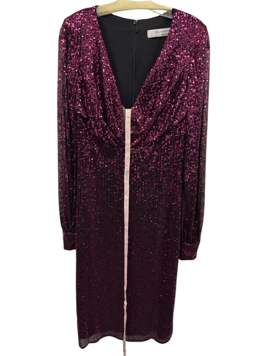 Ieena for Mac Duggal Size 12 Hot pink Polyester Long Sleeve Sequins V Neck Dress Hot pink / 12