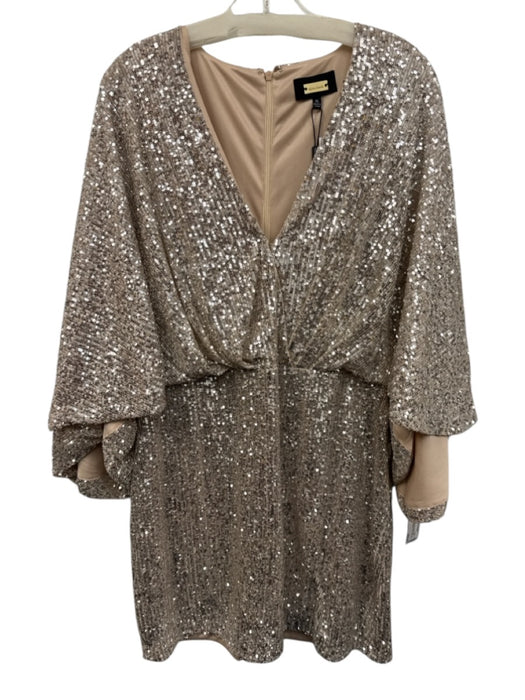 Alexia Admor Size XL Silver Polyester Blend Half Sleeve Sequins Pleated Dress Silver / XL