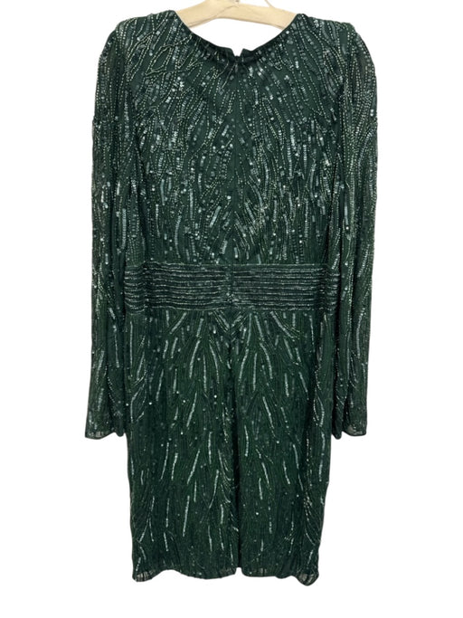 Mac Duggal Size 16 Dark Green Polyester Long Sleeve Beaded Surplice Dress Dark Green / 16
