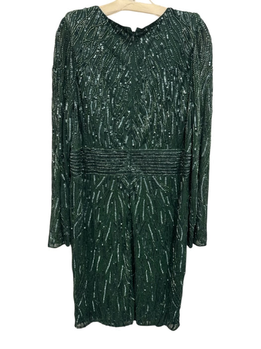 Mac Duggal Size 16 Dark Green Polyester Long Sleeve Beaded Surplice Dress Dark Green / 16