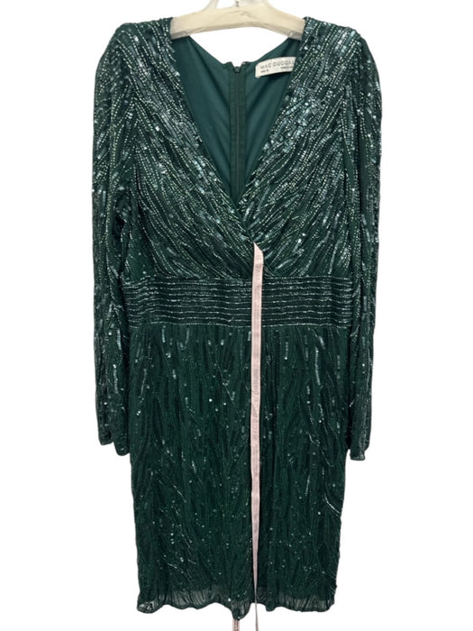 Mac Duggal Size 16 Dark Green Polyester Long Sleeve Beaded Surplice Dress Dark Green / 16