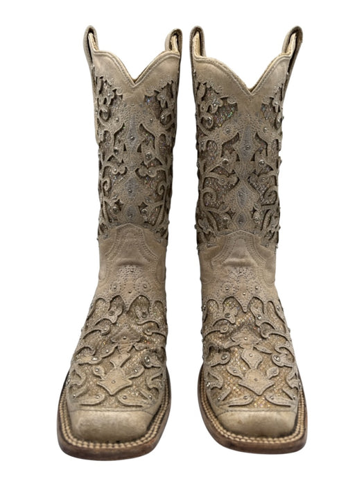 Corral Boots Shoe Size 7 Cream White Leather Square Toe Floral Embroidery Boots Cream White / 7
