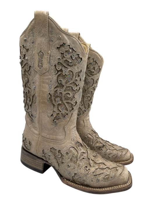 Corral Boots Shoe Size 7 Cream White Leather Square Toe Floral Embroidery Boots Cream White / 7