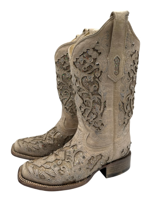 Corral Boots Shoe Size 7 Cream White Leather Square Toe Floral Embroidery Boots Cream White / 7