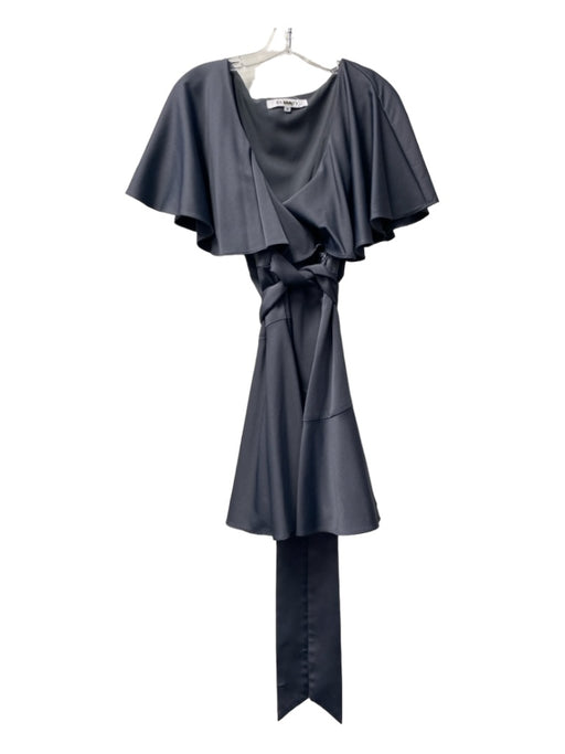 Elliatt Size M Gray Blue Polyester Side Zip Ruffle Detail V Neck Tie Waist Dress Gray Blue / M