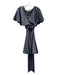 Elliatt Size M Gray Blue Polyester Side Zip Ruffle Detail V Neck Tie Waist Dress Gray Blue / M