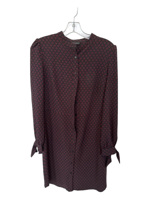 Banana Republic Size 4 Maroon & Black Polyester Blend Long Sleeve Collar Dress Maroon & Black / 4