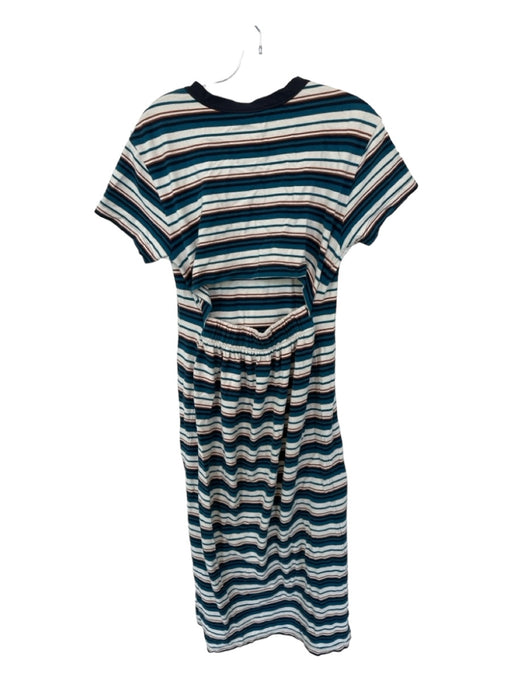 Treasure & Bond Size XS Blue & White Cotton Short Sleeve Striped Maxi Dress Blue & White / XS