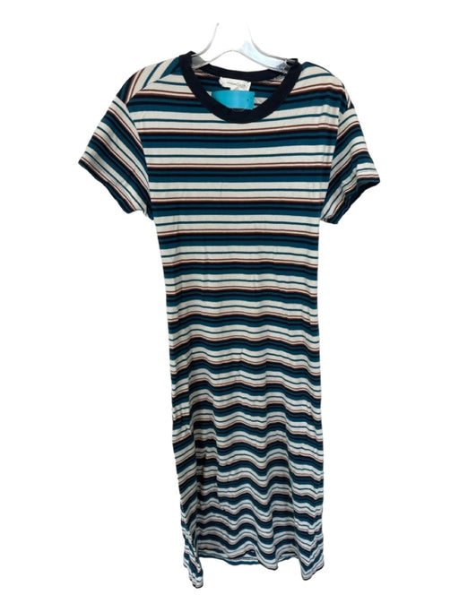 Treasure & Bond Size XS Blue & White Cotton Short Sleeve Striped Maxi Dress Blue & White / XS