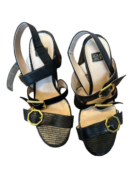 Louise et Cie Shoe Size 8.5 Black & Gold Leather Croc Embossed GHW Sandals Black & Gold / 8.5