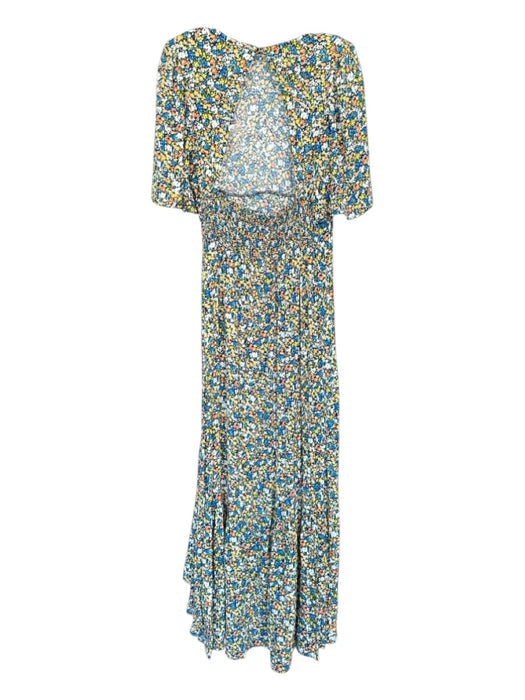 AFRM Size S Yellow & Blue Short Bell Sleeve Flowers Open Back Dress Yellow & Blue / S