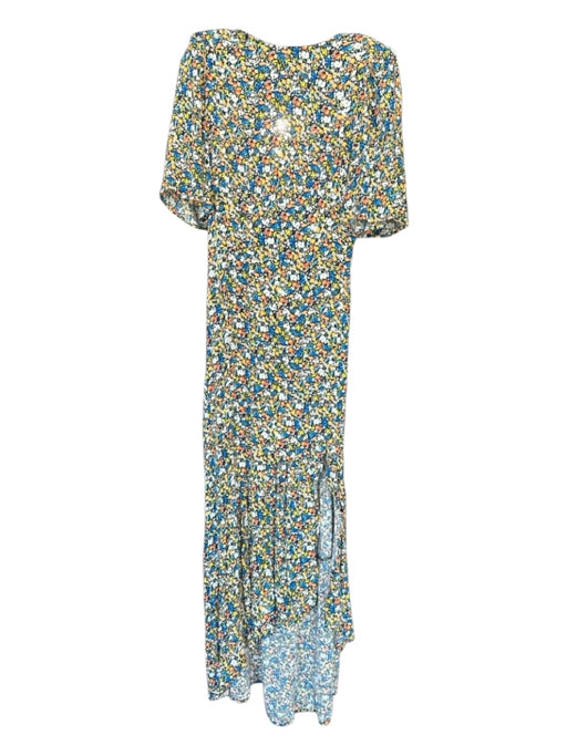 AFRM Size S Yellow & Blue Short Bell Sleeve Flowers Open Back Dress Yellow & Blue / S