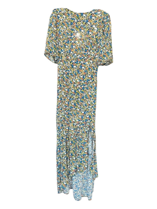 AFRM Size S Yellow & Blue Short Bell Sleeve Flowers Open Back Dress Yellow & Blue / S