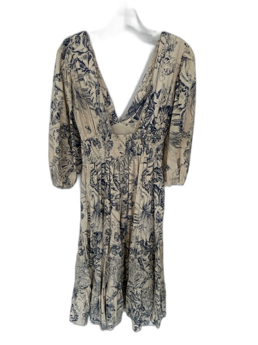Love The Label Size XS Tan & Navy Cotton Long Balloon Sleeve Botanical Dress Tan & Navy / XS