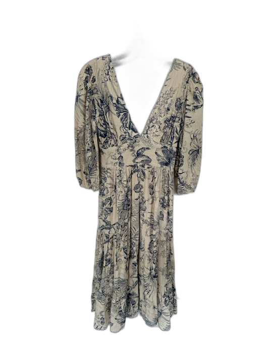 Love The Label Size XS Tan & Navy Cotton Long Balloon Sleeve Botanical Dress Tan & Navy / XS