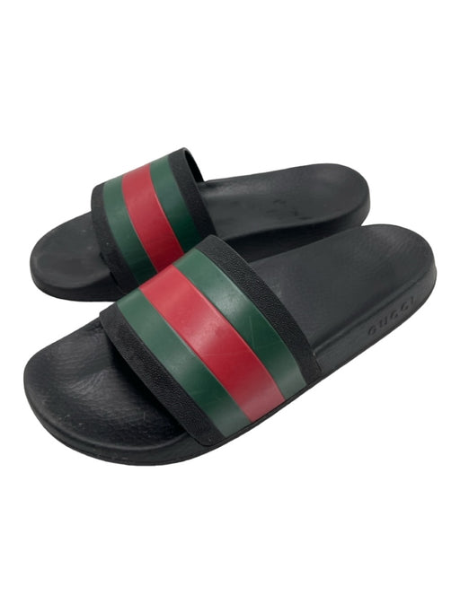 Gucci Shoe Size 9 AS IS Black, Red & Green Leather Slides Men's Shoes 9