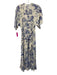 Reformation Size S Blue & Cream Viscose Surplice Floral Wrap Midi Dress Blue & Cream / S